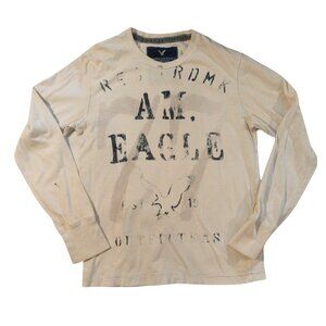American Eagle Outfitters Long-Sleeve Graphic Tee XS Cream Cotton